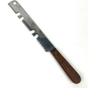 VTG  Stainless Steel Frozen Food Knife 8" Blade Wood Handle Serrated 1960s MCM